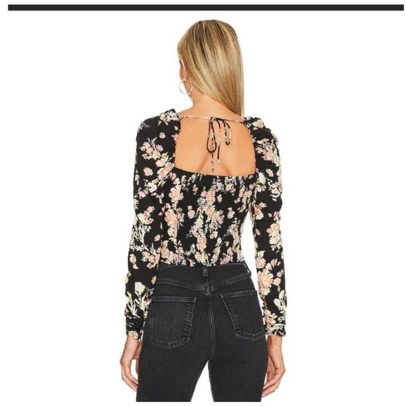 NWT Free people Hilary print keyhole neck top black combo size large - Picture 3 of 3